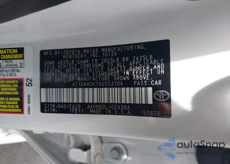 2025 Toyota Camry Xse/Xle/Le/Se from USA, damaged, VIN 4T1DAACK1SU553104